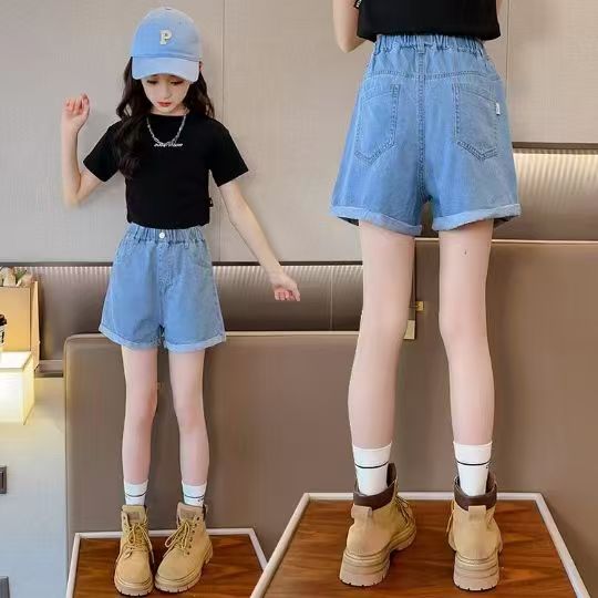 女童牛仔短裤2025夏季新款薄款中儿童夏天牛仔短裤宽松大童裤子
