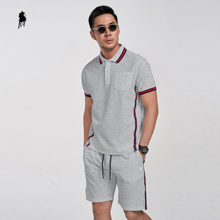 PAOLO GARAGE保罗短袖短裤运动套装男商务休闲夏季男士冰丝T恤
