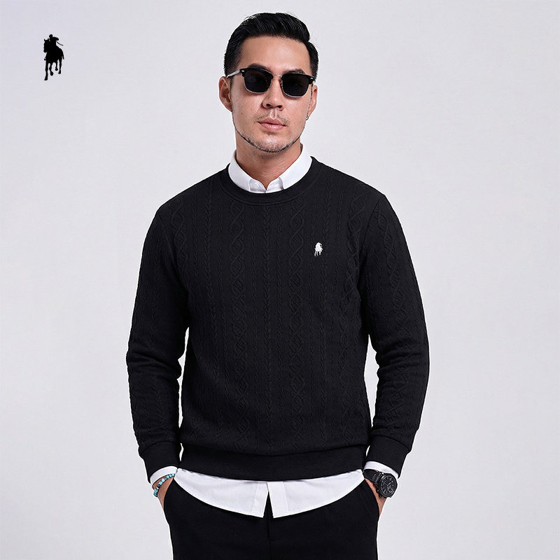 PAOLO GARAGE毛衣男冬季新款提花圆领刺绣针织衫商务休闲打底衫男