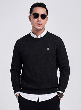 PAOLO GARAGE毛衣男冬季新款提花圆领刺绣针织衫商务休闲打底衫男