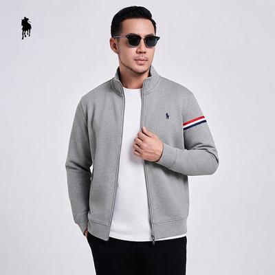 PAOLO GARAGE开衫拉链刺绣外套男2026春季新款商务休闲加绒夹克男