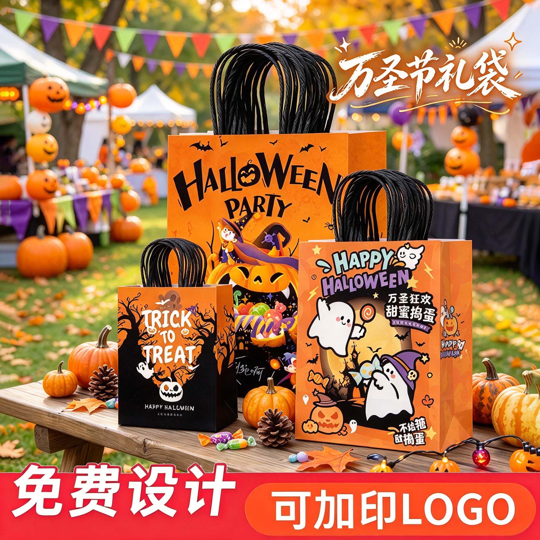 万圣节手提袋礼品袋节日派对伴手礼糖果包装袋南瓜礼物袋定制logo