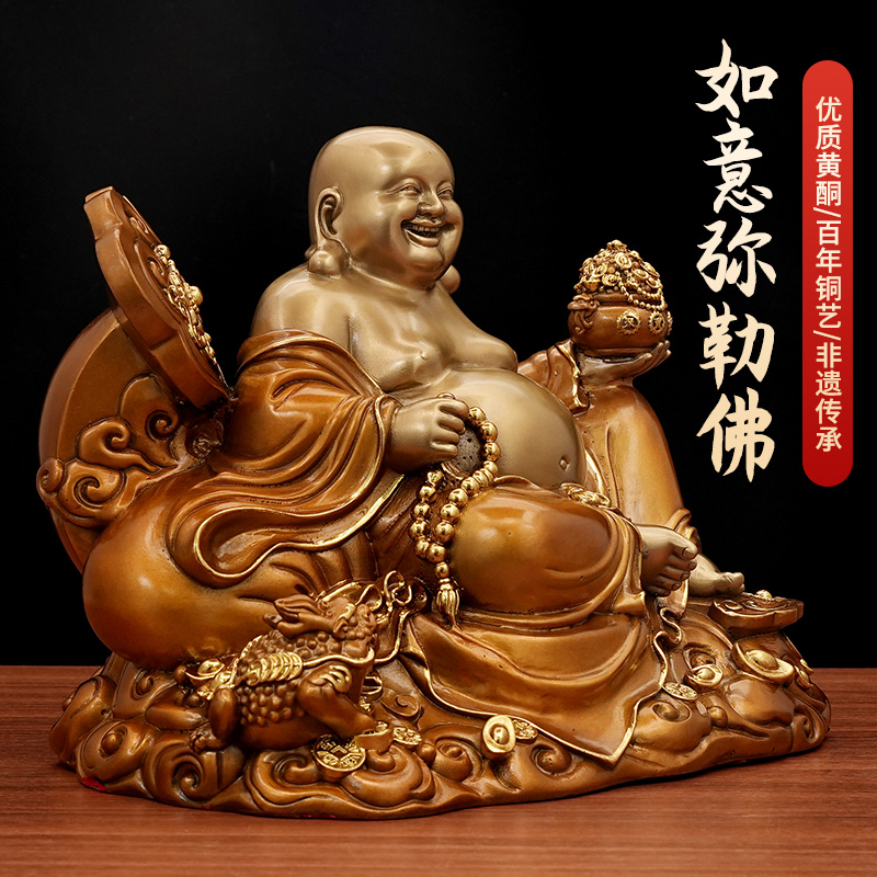 铜弥勒佛像聚宝盆大肚佛客厅摆件