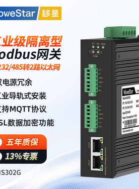 【MoweStar】移星工业级隔离串口服务器2口RS232/485转以太网RJ45网口模块 ModbusTCP导轨式智能网关 NS302G