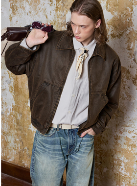 Ntalk 巴安油蜡皮洗水棉布做旧擦色复古高级感立领短宽夹克外套