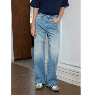 型长裤 cleanfit水洗蓝做旧宽松A字版 闪电爆裂暗纹牛仔裤 Ntalk