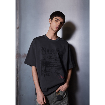 NTALK 褪色城邦印花做旧复古宽松Vibe风短袖T恤