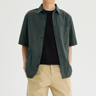 Ntalk 80克零压轻薄速干 复古黄绿紫三线金丝混纺vintage短袖衬衫