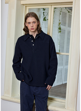 Ntalk 320克提花泡泡皱空气层翻领细节拼色蓝色格纹肌理感POLO衫