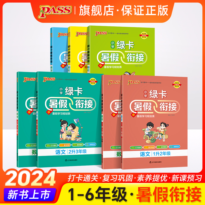 【新品预售】2024新款绿卡小学暑假衔接一升二升三升四升五升六人教版语文数学复习预习套装暑假作业一本通提优训练pass绿卡图书