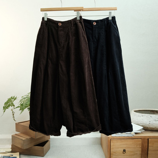 女宽松日系显瘦灯芯绒老爹裤 文艺设计感条绒阔腿裤 新款 一七然秋季