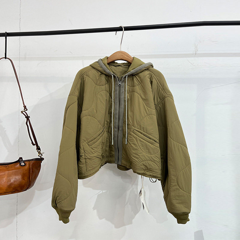 一七然秋冬文艺范港味时尚宽松棉服百搭拉链连帽夹羊毛绒棉服外套