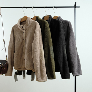 亿古补拙原创冬季 宽松舒适立领撞色摇粒绒百搭保暖加绒外套女 新款