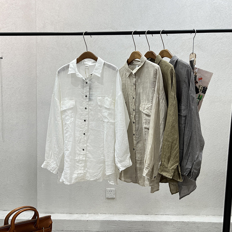 韩版原宿风一七然春季新品宽松显瘦学院POLO领单排扣休闲麻料衬衫
