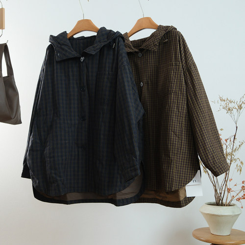 韩系复古保暖夹棉格子棉服