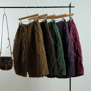 亿古补拙原创冬季新款复古文艺抽绳腰色织亚麻高品质休闲保暖棉裤