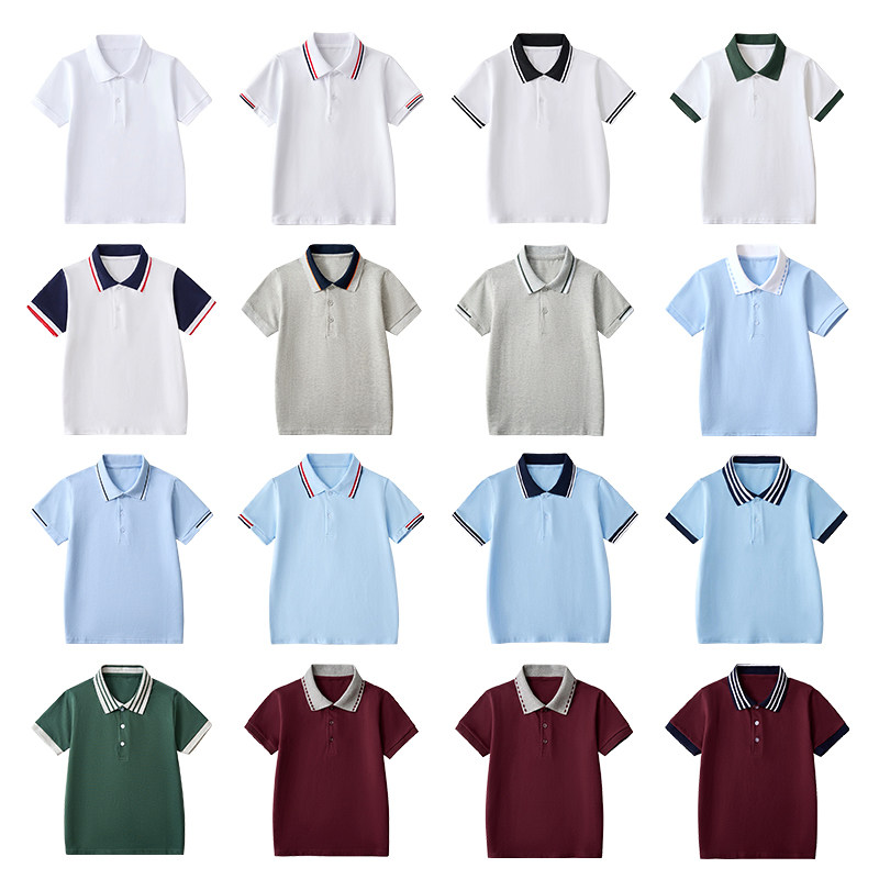 男童t恤短袖儿童polo衫纯棉小学生校服中大童白色夏装女童装定制