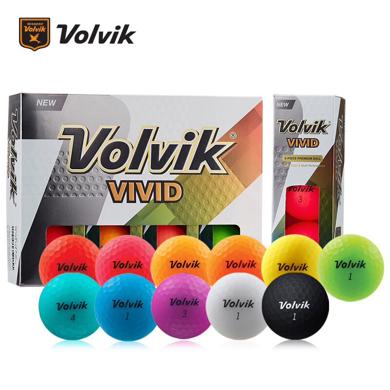 VOLVIK高尔夫球VIVID哑光经典三层彩色球比赛下场用可印LOGO 包邮