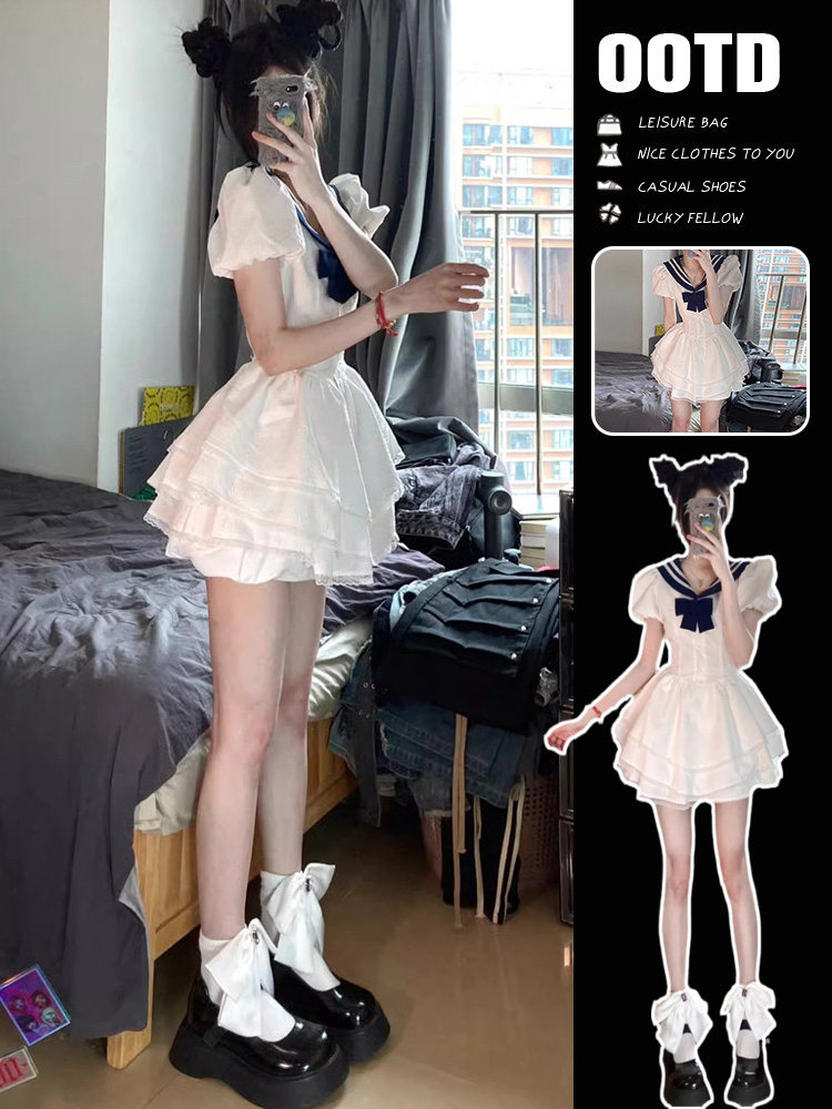 学院风海军领jk连衣裙女夏蓬蓬裙