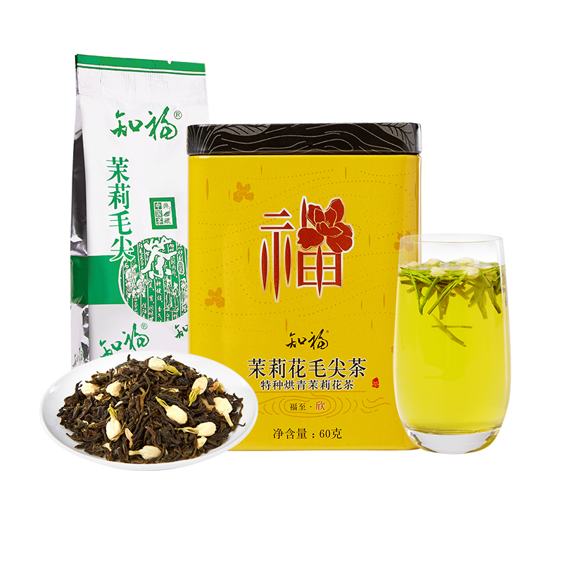 知福茶叶2024新茶雨前茉莉花茶烘青茉莉花毛尖茶浓香型罐装60G