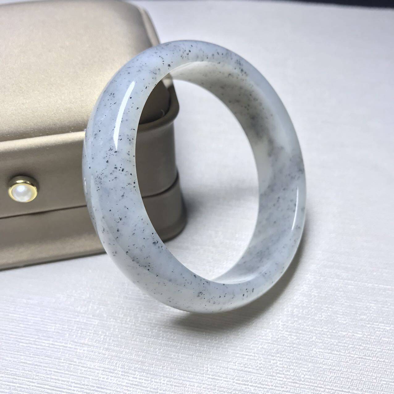 和田玉白玉籽料手镯青花福镯玉镯 水墨青花手镯籽料镯子 点墨青花