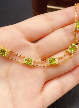 跨境天然橄榄石手链女配饰小众高级感925银饰5*5时尚工厂直销