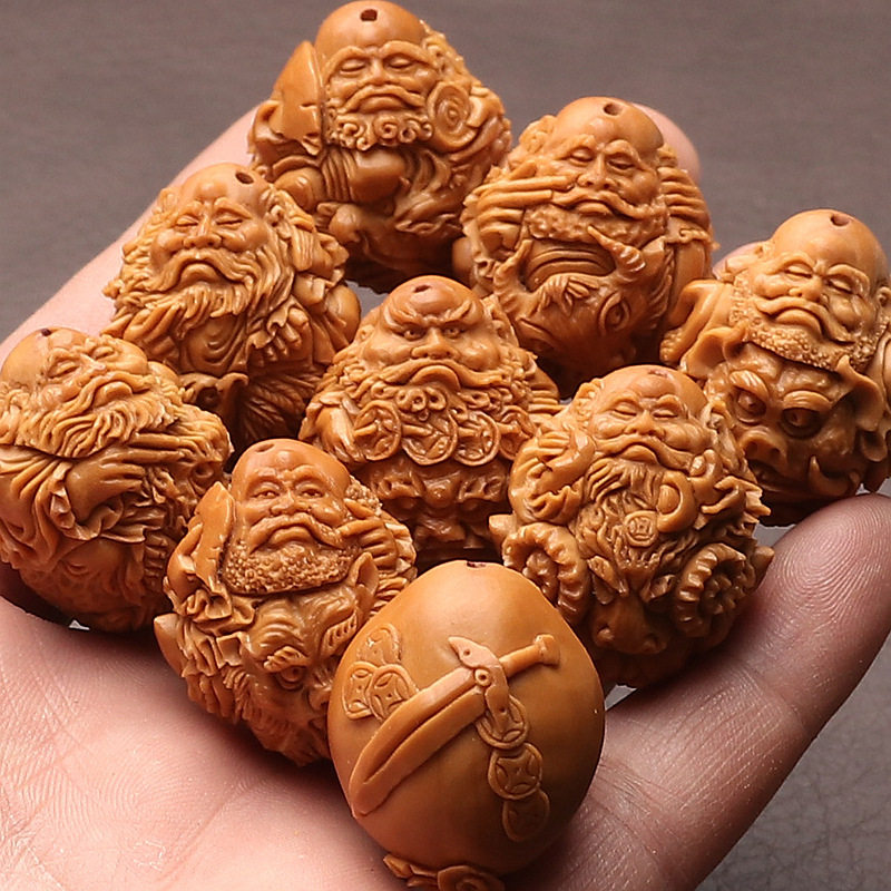 纯手工雕刻橄榄核文玩手串瑞兽八大达摩25mm刀痕男女单圈手链盘玩