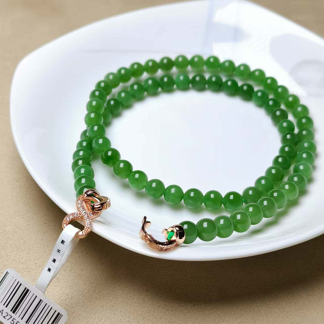 6mm俄罗斯碧玉阳绿苹果绿圆珠项链女士文艺复古玉石无黑点锁骨链