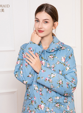 罗丝美秋冬新品全棉精梳印花棉袄小翻领女夹棉衣裤睡衣套装13285