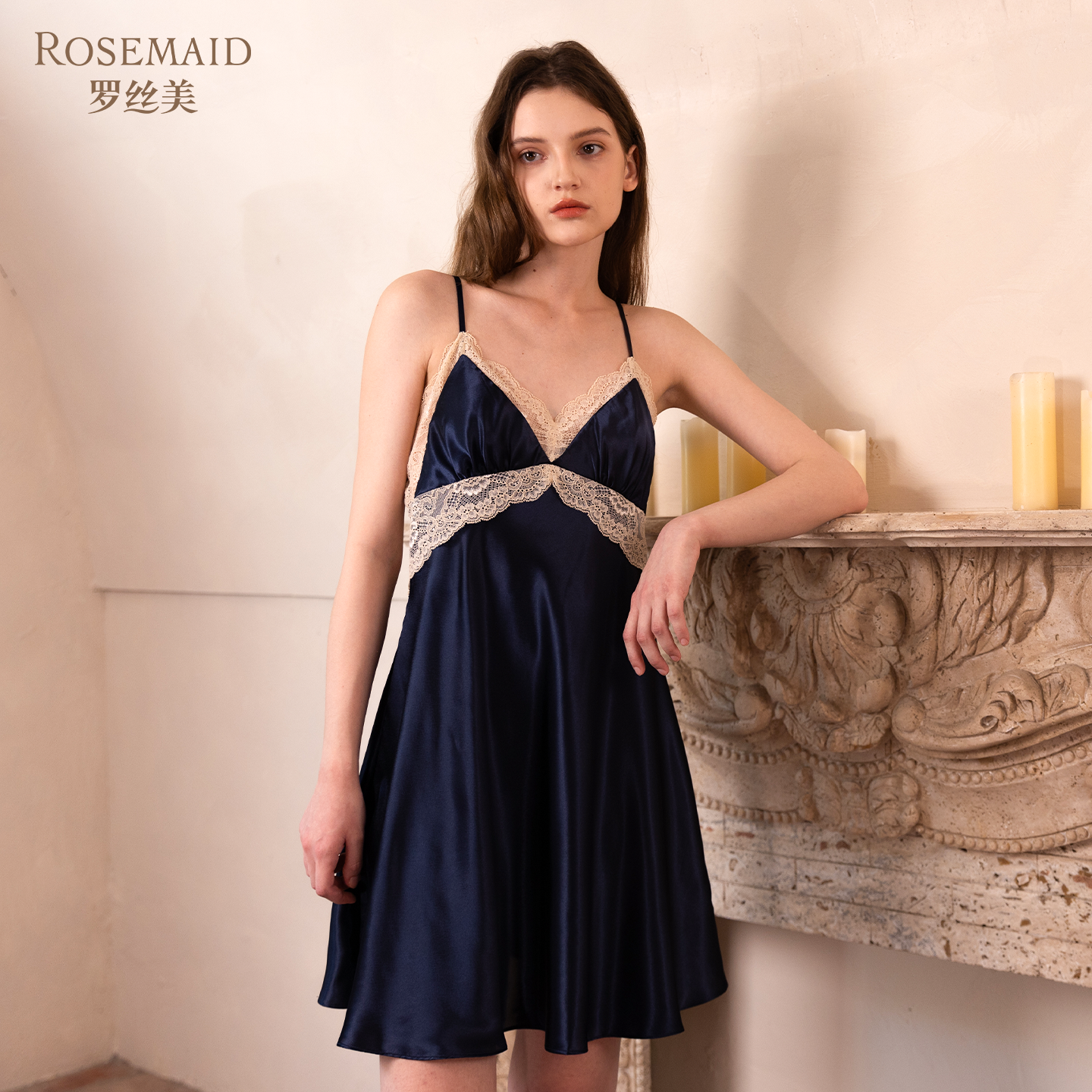 罗丝美2025秋季新款蕾丝吊带睡裙