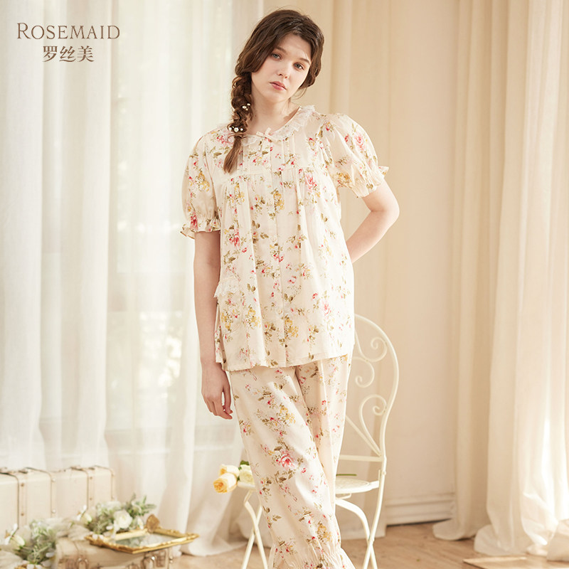 罗丝美女士100%棉短袖睡衣七分裤舒适家居服春夏款衣裤套13067,女士内衣/男士内衣/家居服,睡衣/家居服套装,淘宝优惠券,粉丝福利购,淘宝优惠卷