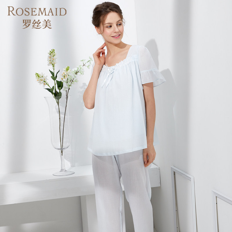 Rosemaid/罗丝美方领套头纯棉提花布家居服轻薄透气春夏新品11062