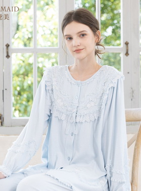 罗丝美2025秋季新款15243纯棉可外穿高级感长袖睡衣家居服套装女