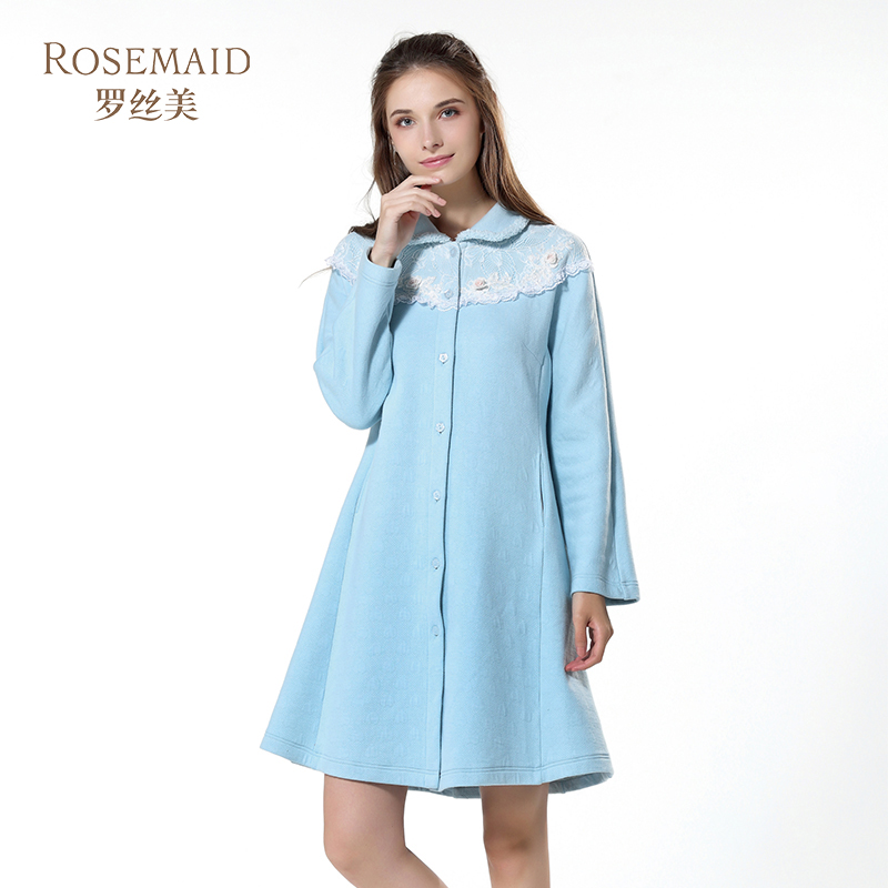 长袖睡裙罗丝美提花暖棉布秋冬