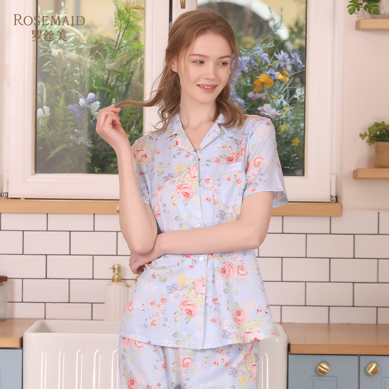罗丝美女纯棉60支直贡短袖睡衣