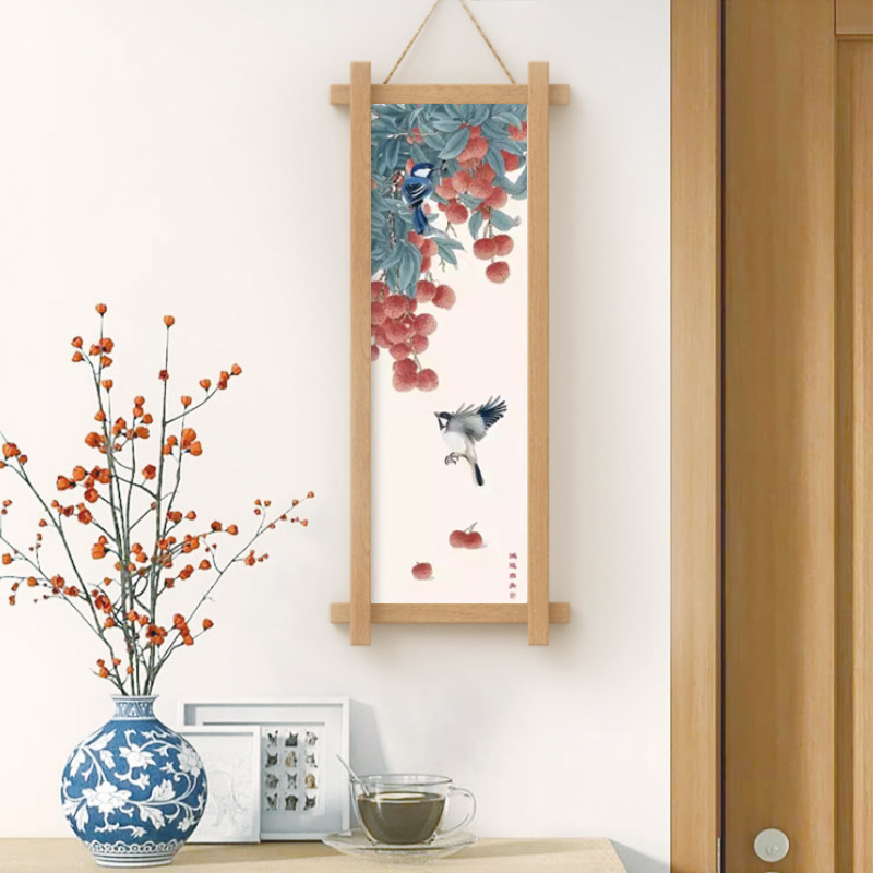 新中式实木壁饰九鱼图挂画入户门挂件荷花莲花装饰画柿柿如意壁饰