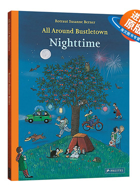 英文原版 All Around Bustletown Nighttime 四季时光 月夜 儿童启蒙认知纸板书绘本 英文版 进口英语原版书籍