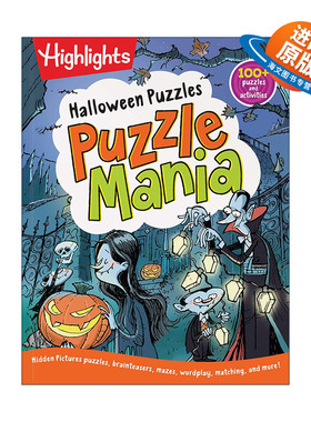 英文原版 Halloween Puzzles Highlights Puzzlemania Activity Books 万圣节谜题 亮点儿童解谜狂热游戏活动书 隐藏图片拼图迷宫