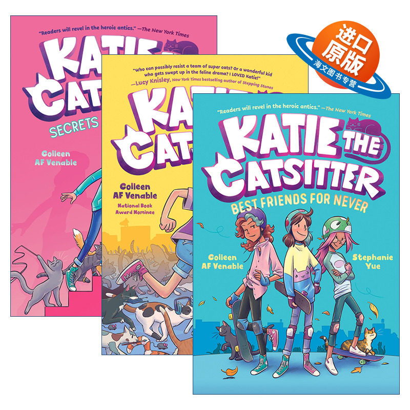 英文原版 Katie the Catsitter 爱猫的凯蒂系列3册 全彩漫画绘本图画书 幽默爆笑 适合女孩 小学生英文课外阅读 英文版 进口书籍