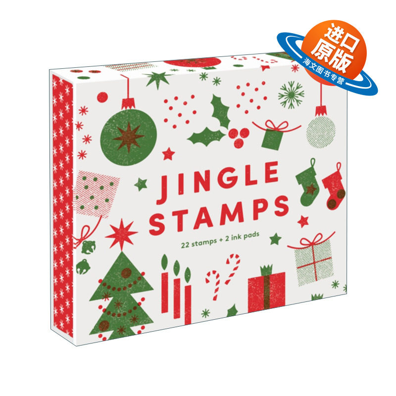 英文原版 Jingle Stamps 丛林艺术印章 含22个印画原木印章+2种油墨颜色 文创礼盒 英文版 进口英语原版书籍