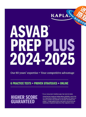 英文原版 ASVAB Prep Plus 2024-2025 卡普兰兵种倾向选择测验 含6套试题+备考策略+在线资源 英文版 进口英语原版书籍