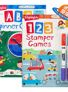 英文原版 Highlights Learn-and-Play 亮点边玩边学系列2册 123印章游戏/ABC旋转游戏 学龄前儿童字母学习活动书 含抽认卡 进口书