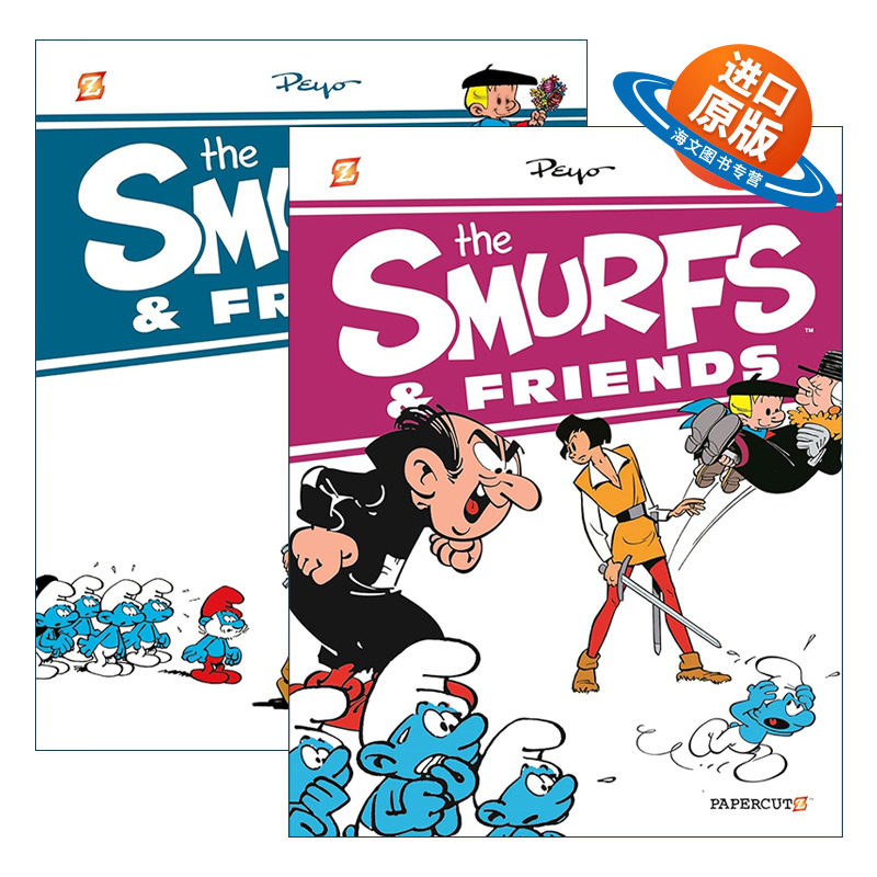 英文原版 The Smurfs & Friends 蓝精灵和朋友们 精装合辑 2册 漫画绘本图画书 全彩冒险故事书 英文版 进口英语原版书籍