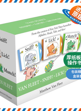 英文原版 Matthew Van Fleet Sniff Lick Munch Sniff Lick Munch 厚纸板触摸操作书3册 立体书 英文版 进口英语原版书籍