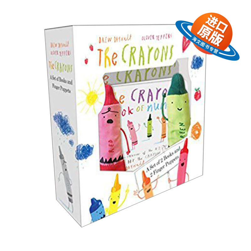 英文原版 The Crayons A Set of Books and Finger Puppets 小蜡笔 儿童色彩数数启蒙认知幽默绘本+蜡笔小木偶玩偶玩具盒装 英文版