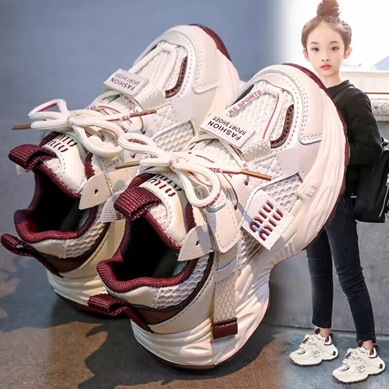 英国潮牌时尚女童鞋子夏季2025新款轻便软底女孩运动网面老爹鞋