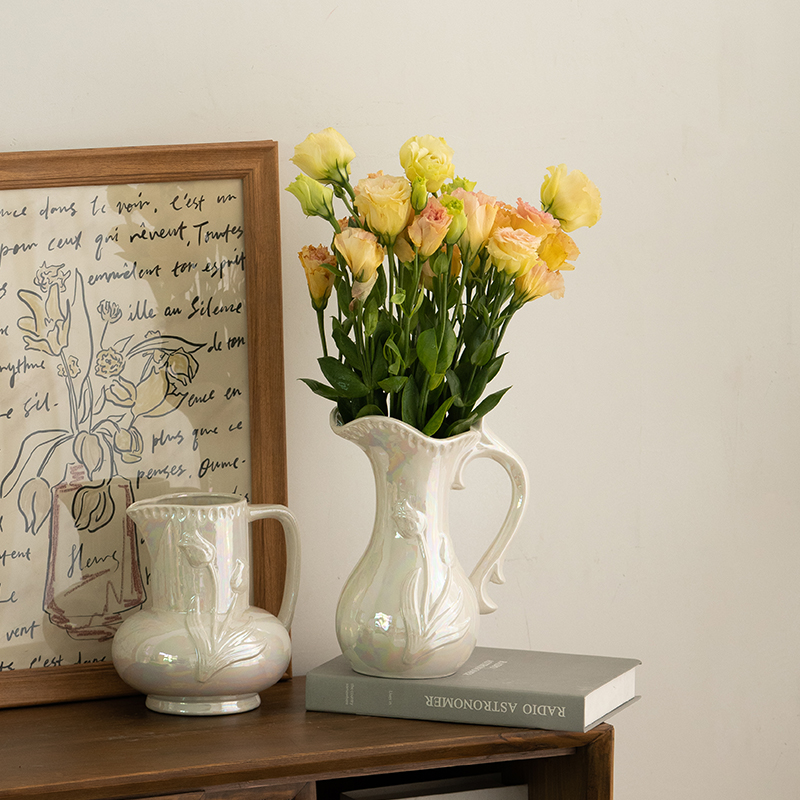 北欧轻奢简约珍珠陶瓷装饰干花鲜花花瓶家居客厅餐桌插花摆件花器