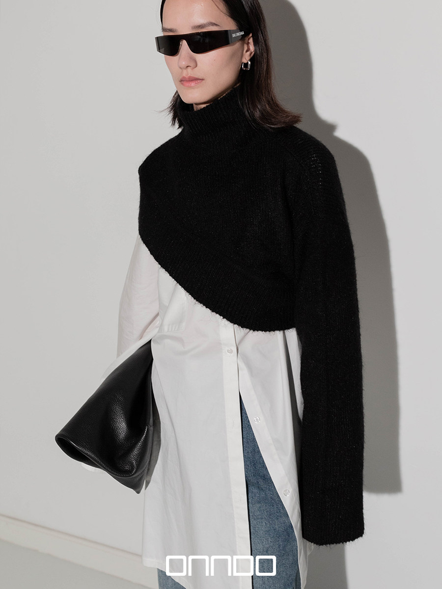 onndo 尤抱琵琶半遮面 衬衫伴侣 不对称披肩毛衣 现货