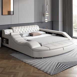 梵爱榻榻米真皮床主卧现代简约大床双人床智能多功能储物按摩婚床