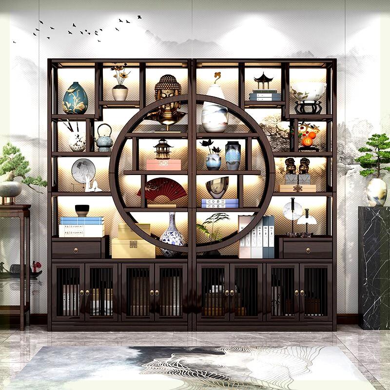 新中式博古架办公室多宝阁展示柜茶柜实木入户玄关柜隔断柜置物柜